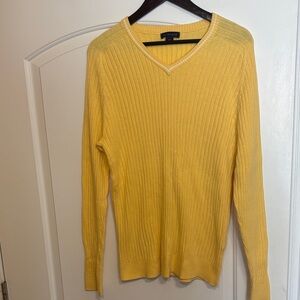 Land’s End V-Neck Sweater, butter yellow, cotton cashmere blend, size large